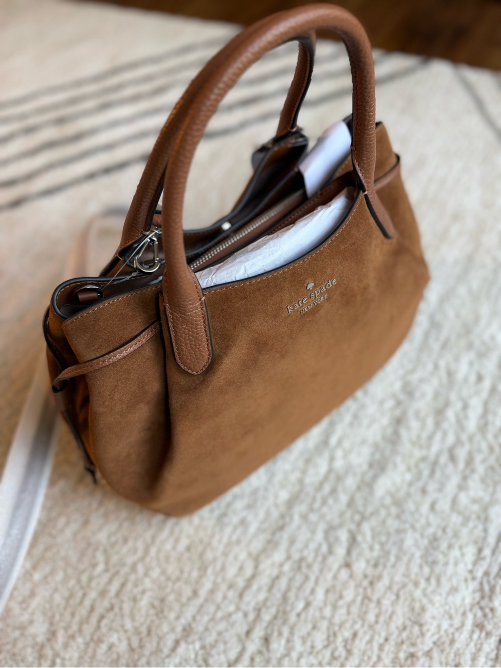 kate spade Dumpling Cognac Brown Suede Satchel